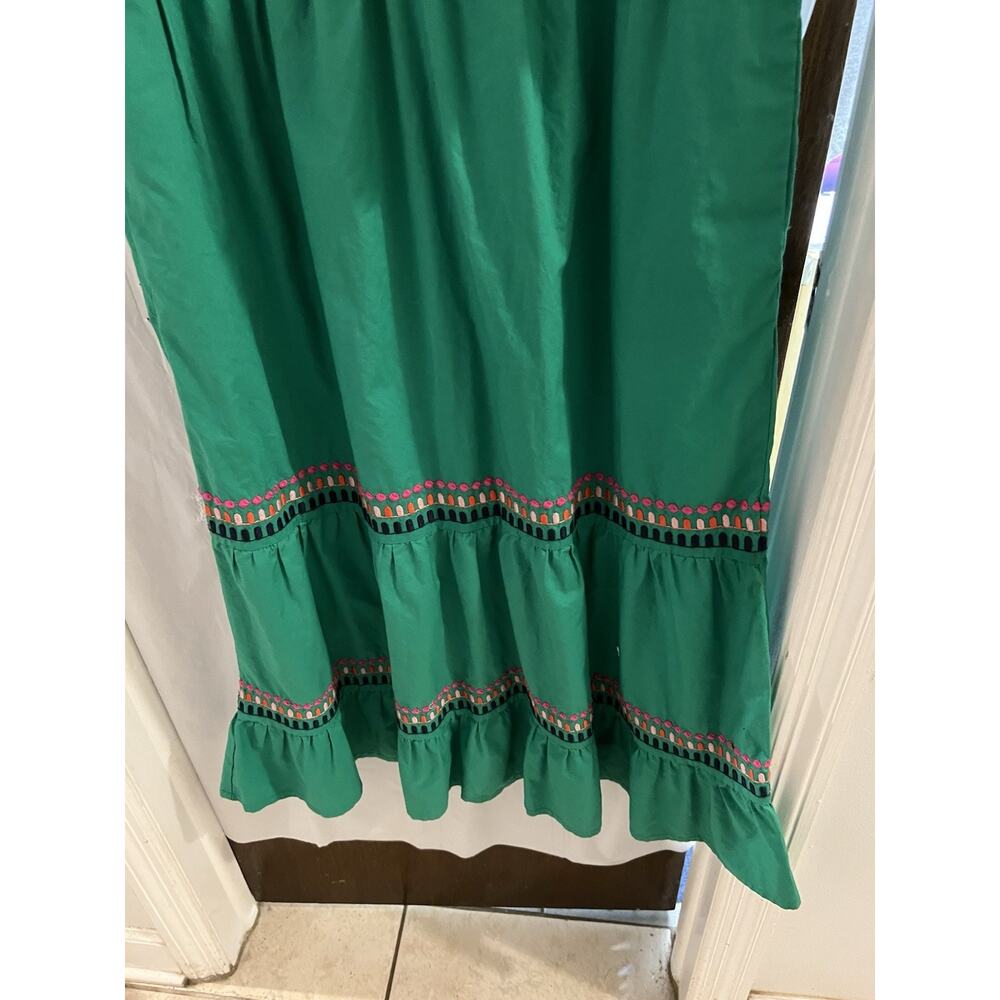 Boden Green Floral Embroidered Natalie Tiered Maxi Dress Sz 2 Boho Peasant - Picture 5 of 8